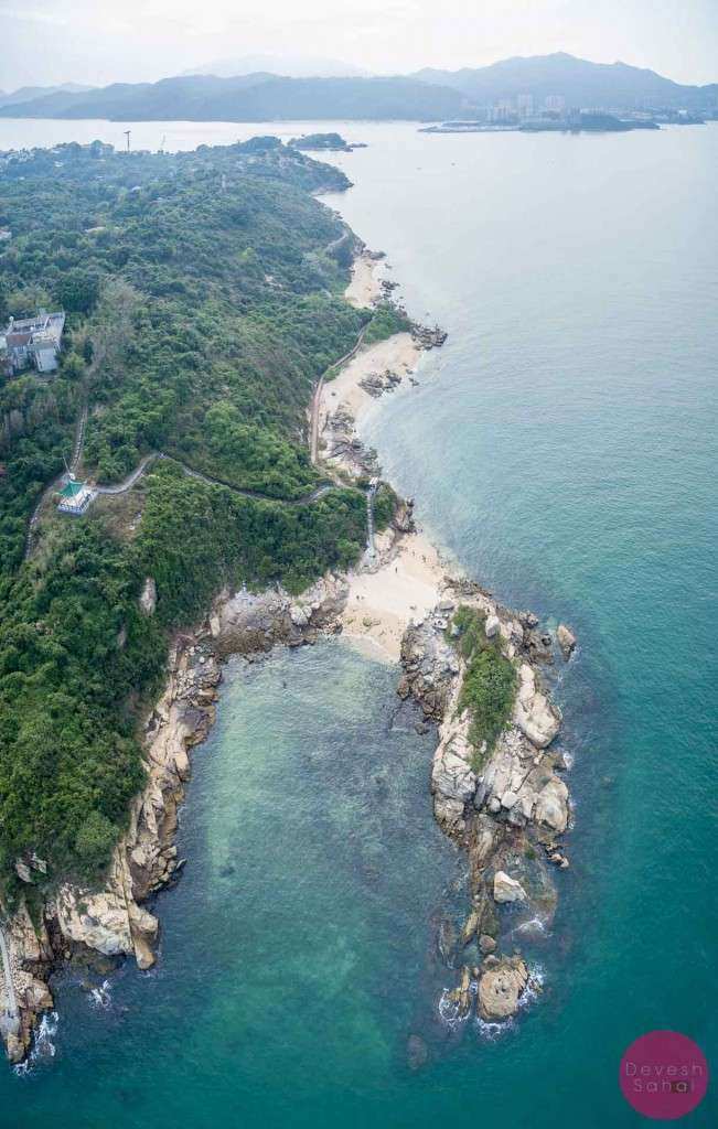 Aerial panorama of Peng Chau Island's north coast (lot's of small beaches and the Peng Yu Path)