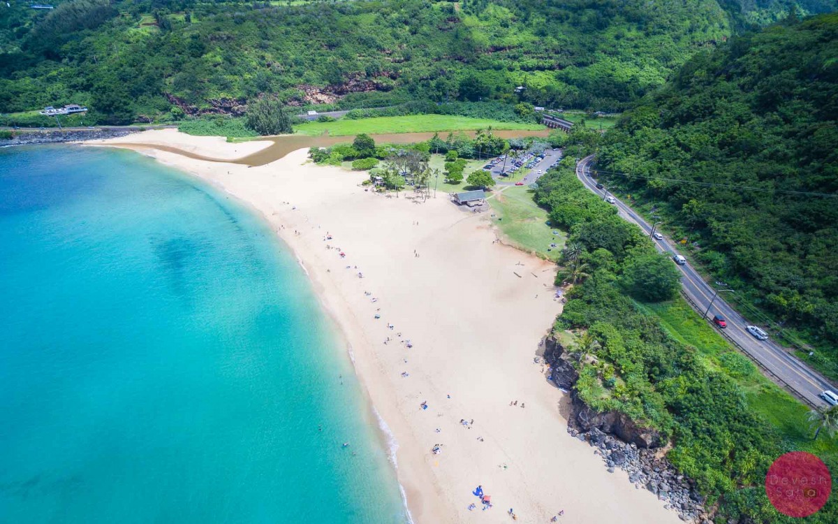 drone aerial photo of Waimea Bay Beach hawaii