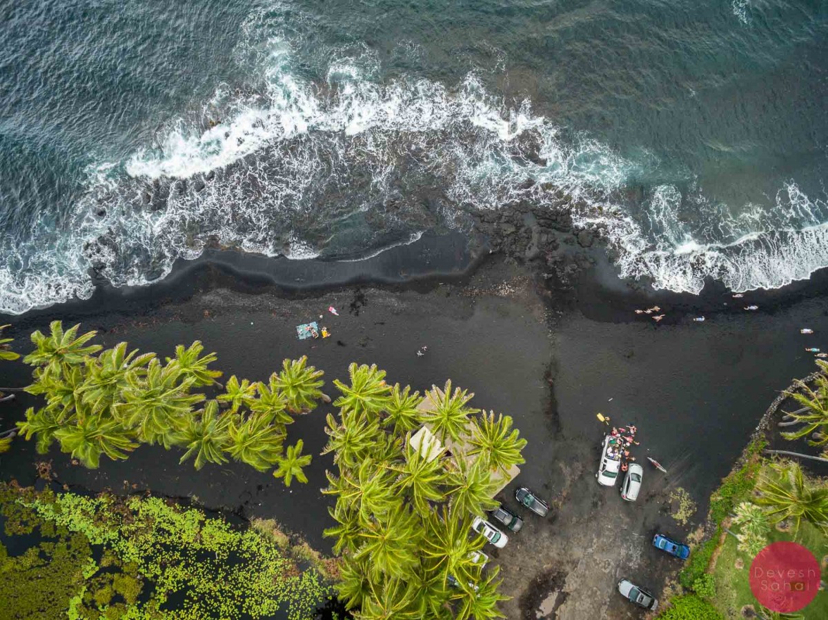 aerial photo of the punaluu black sand beach big island hawaii