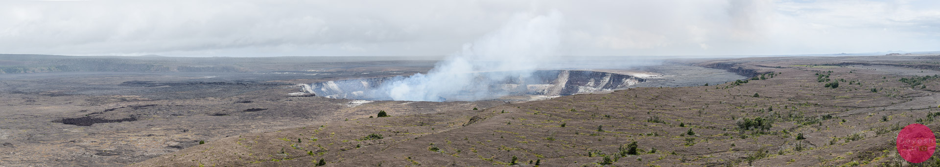 A panoramic view of the Kilauea Caldera from the Jagger Museum, Hawaii Volcanoes National Park