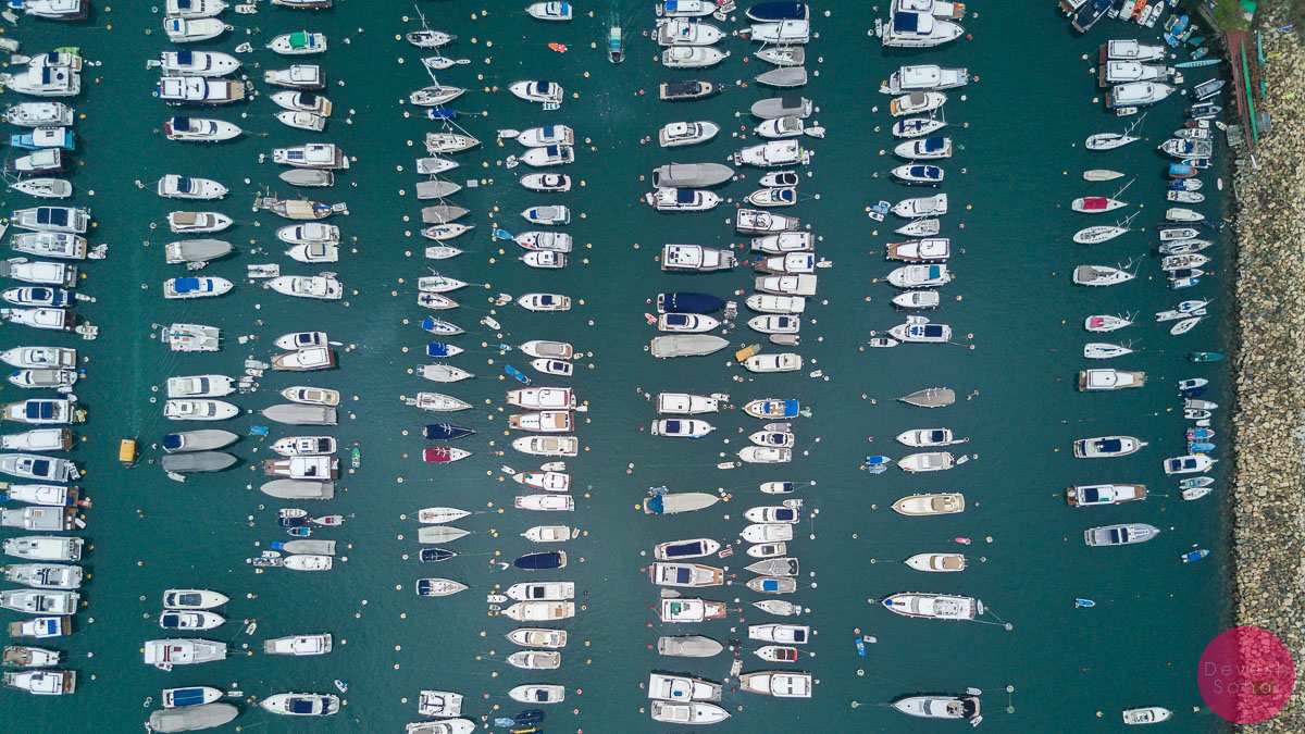 aerial view of boats at pier