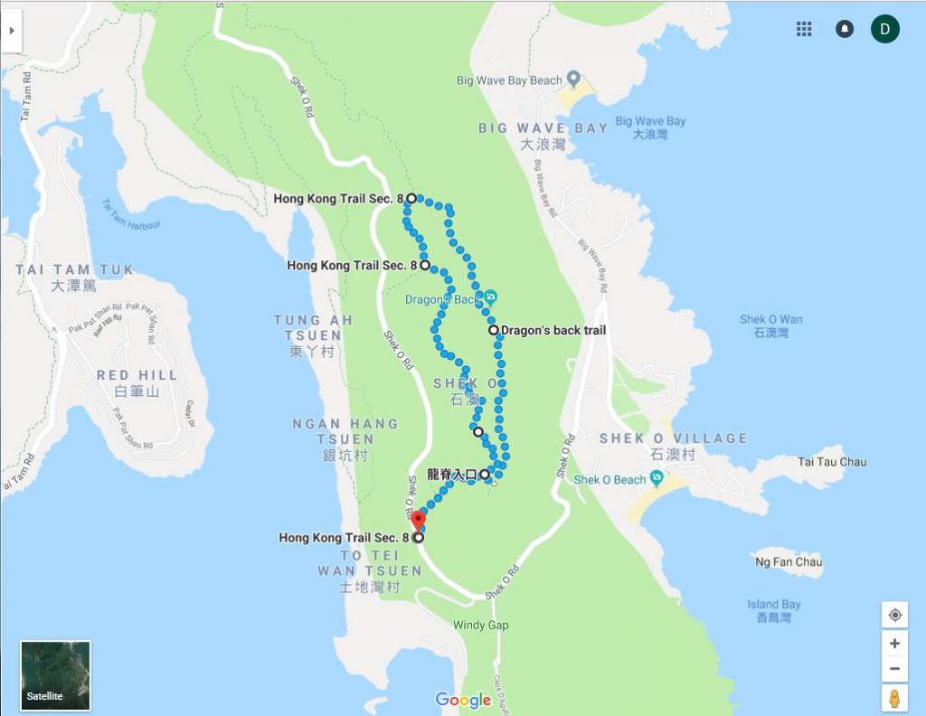 Dragon's Back Hike, Hong Kong route map