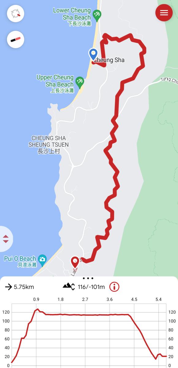 Pui O to Cheung Sha Beach Hike Map